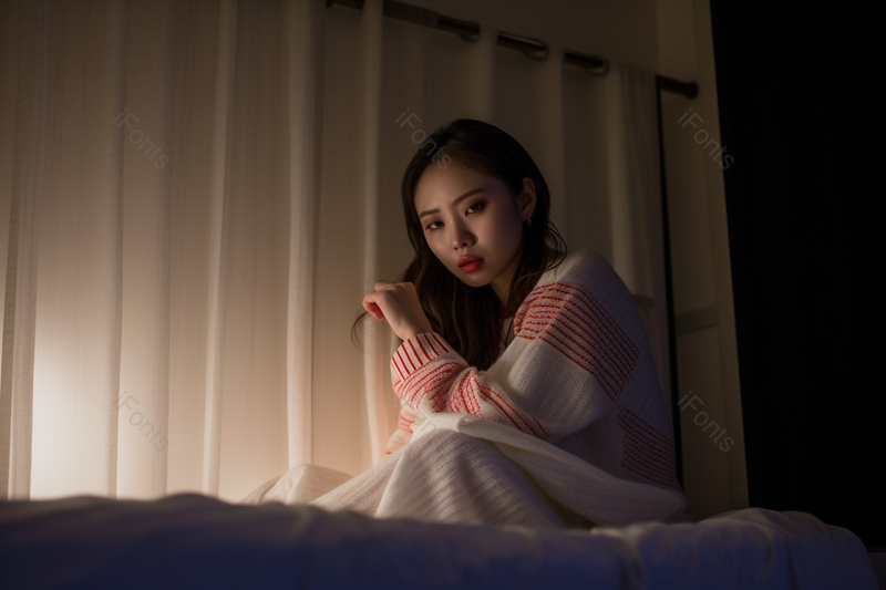 年轻黑发女性夜晚失眠烦恼,高清,摄影图,摄影图片,图片大全,摄影图免费下载